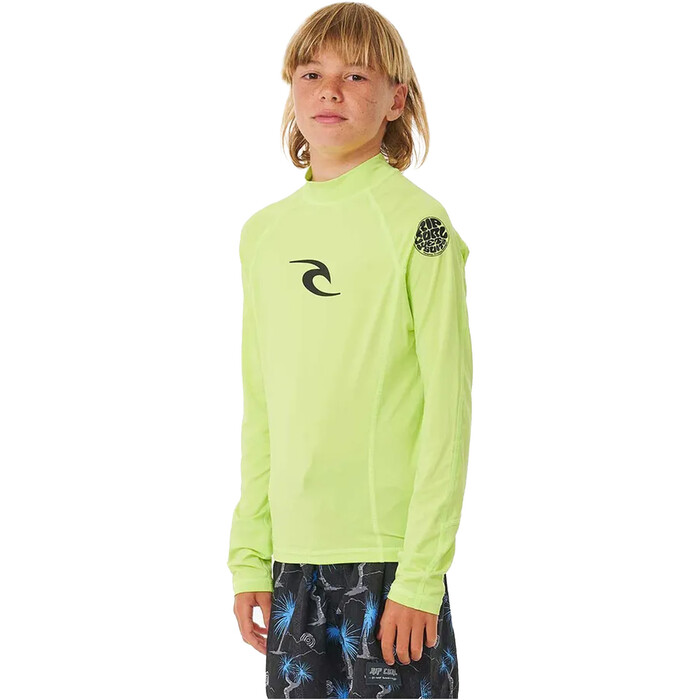 2024 Rip Curl Boys Brand Wave UPF Long Sleeve Rash Vest 122BRV - Lime